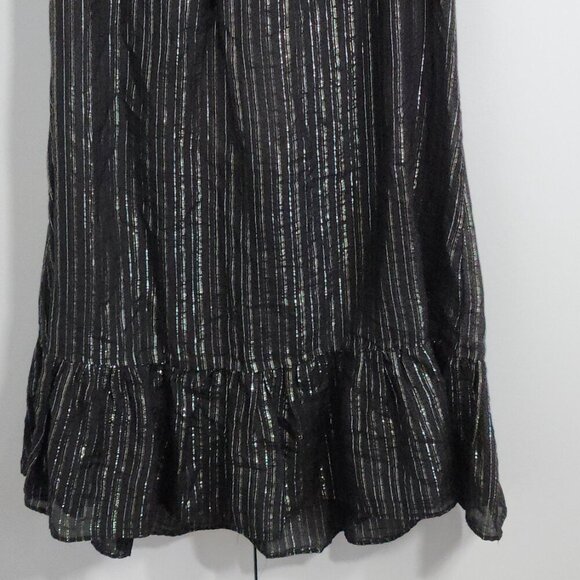 Trina Turk Coverup Dress Size S Black Striped Gold Silver Metallic Silk Blend - Picture 3 of 6